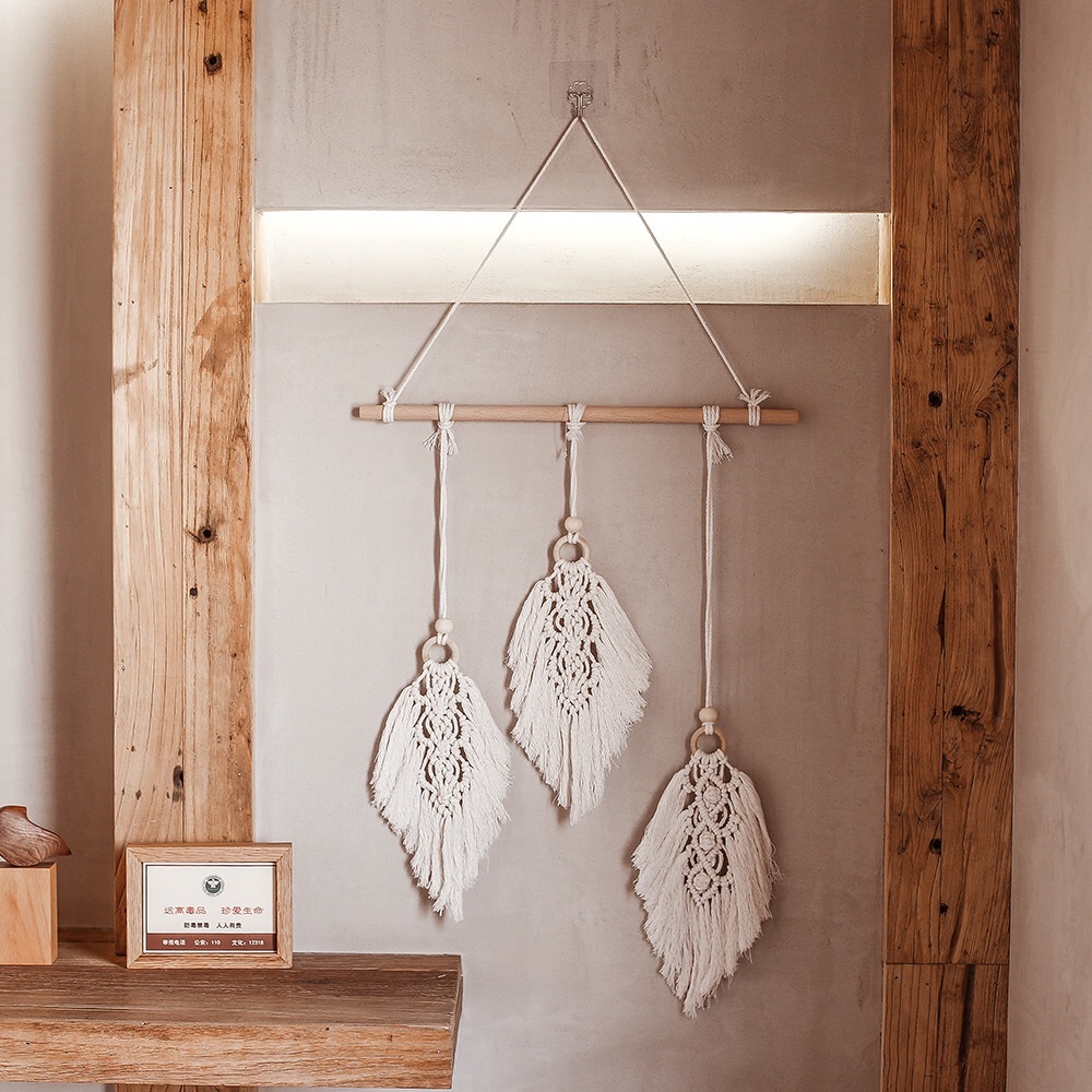 Macrame Woven Feather Leaves wall hanging tapestry